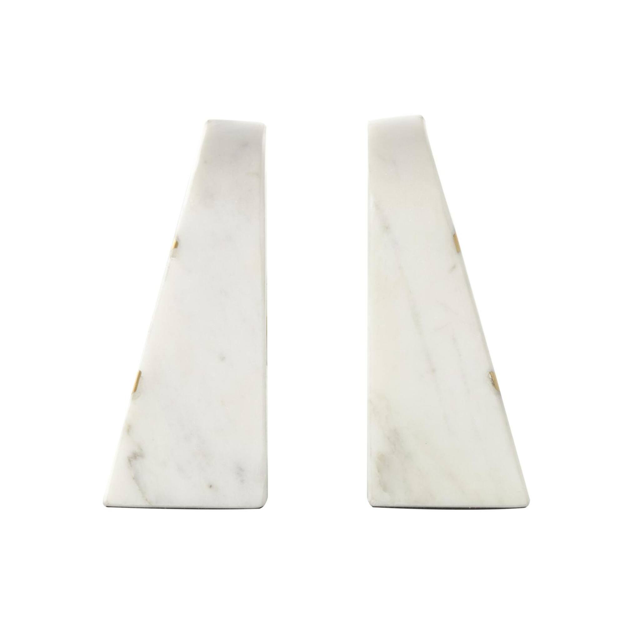 6" White Marble Geometric Curved Pyramid Decorative Bookends